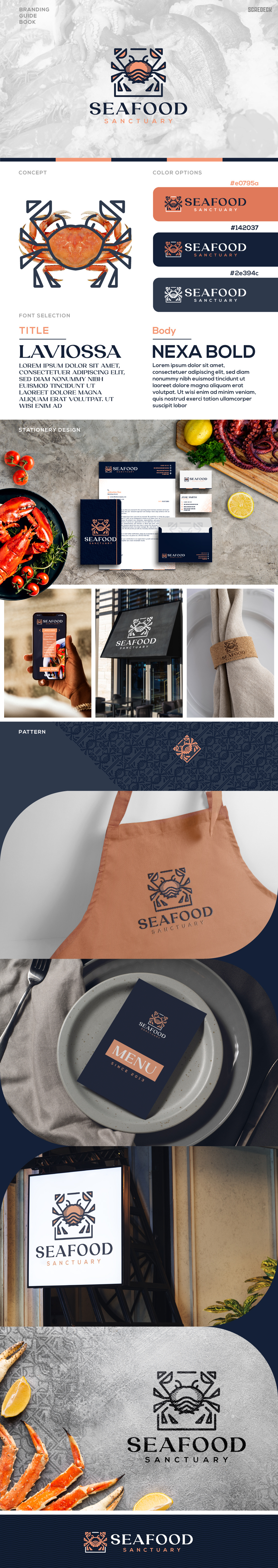 Seafood sanctuary animal branding crab design graphic design illustration logo restaurant scredeck seafood stationery