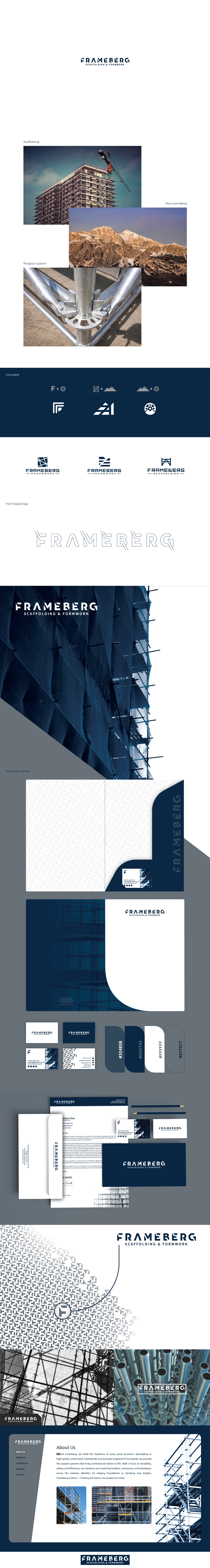 Frameberg branding construction design graphic design industrial logo scaffolding scredeck simple stationery vector
