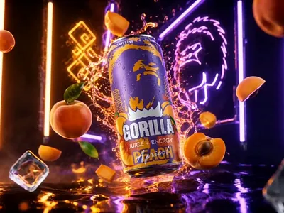 ENERGY SURGE — Gorilla Apricot CGI Advertisement 3d ai ai art animation cgi design gpt image illustration motion graphics