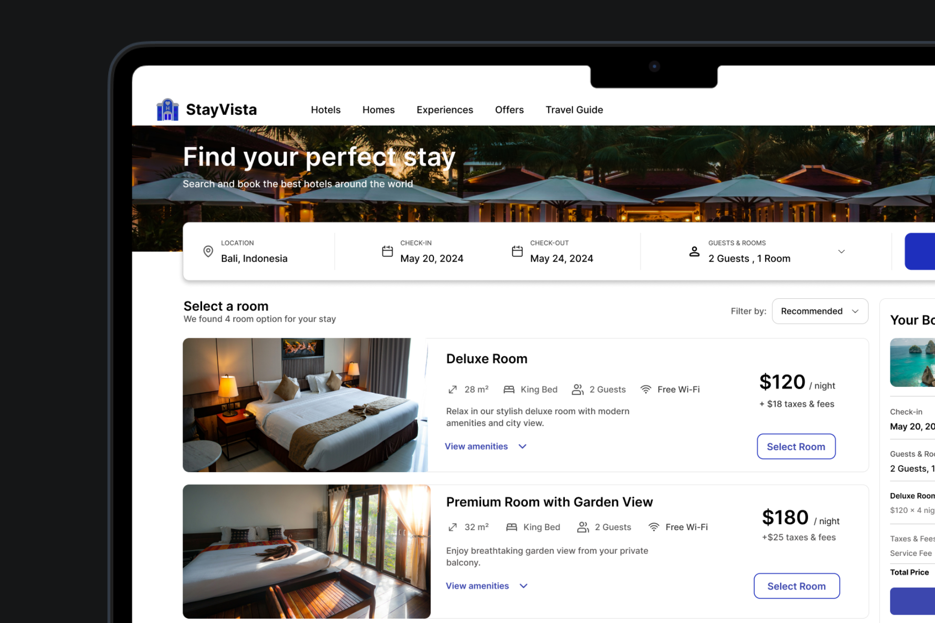 A Hotel Booking Page (web version) dashboardui design figma graphic design hotelbooking landing page product design saas travel app uiux web design