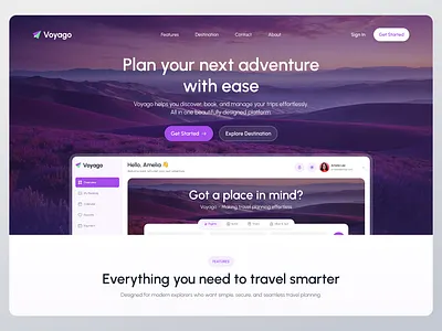 Voyago - Landing Page afm afs asf booking cleandesign dashboard design destination hotel minimalis moderndesign overview travel ui uidesign uiux ux uxdesign webdesign website