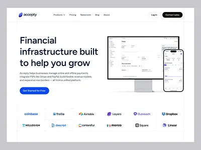 Accepty - Financial Infrastructure Platform banking digital banking financial service platform financial website fintech fintech website fintech website design mobile banking online banking payment saas website saas website design stripe ui design ux design web design web ui web ui design website design