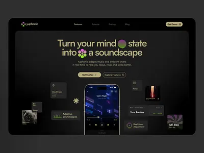 Yuphonic App • Landing Page ai animation app application concept landing landing page ui web web design