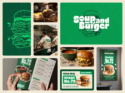 Soup and Burger branding burger craft burger food graphic design illustration logo menu poster redesign restaurant soup visual identity