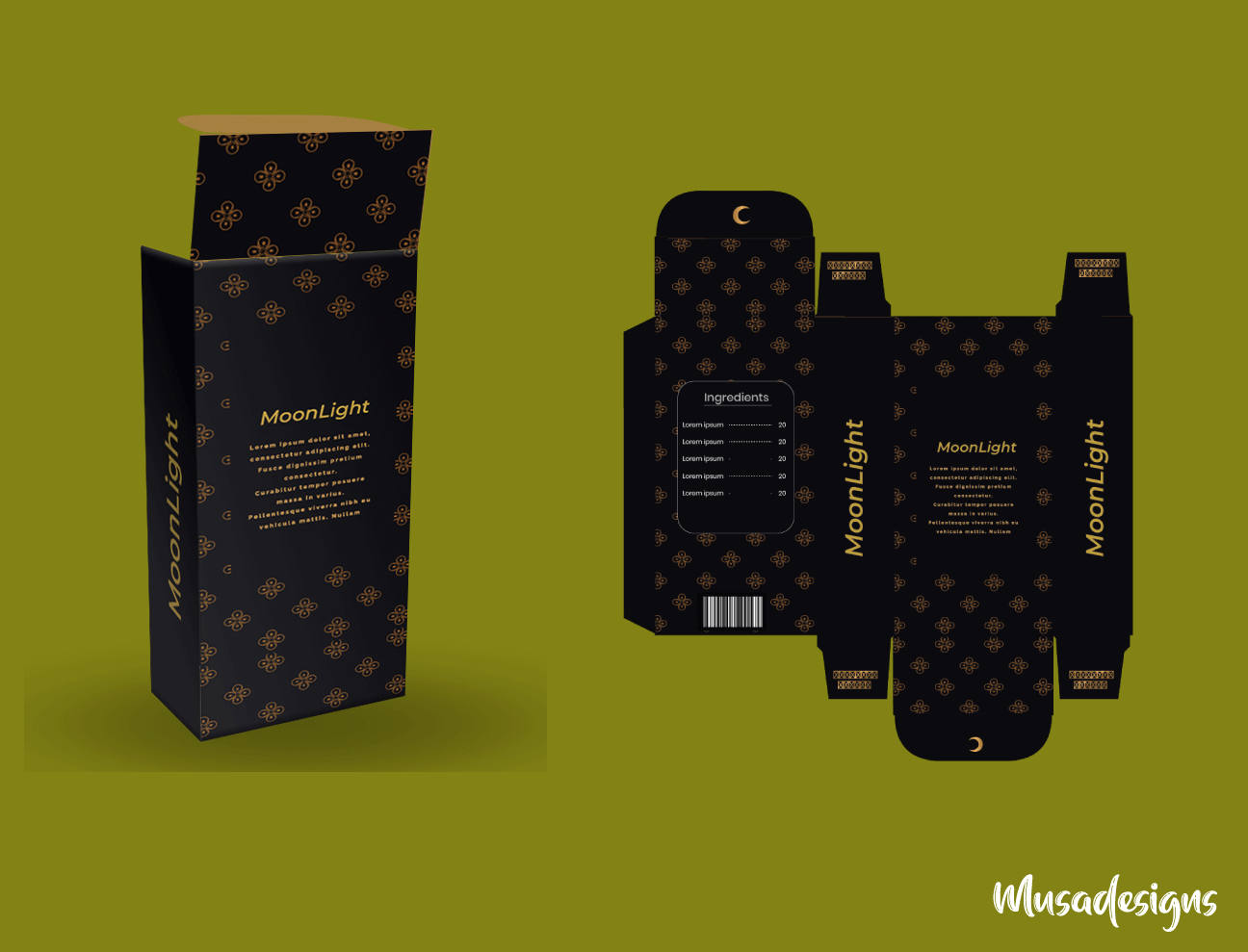 Packaging Design with mock for moonlight luxury perfumes