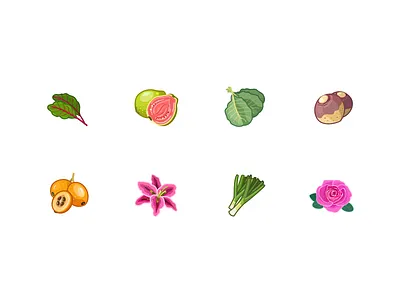Cartoon Hand Draw Exclusive Icons for my Clients cartoon colored draw figma flowers fruits hand herbs icons illustration outline pen svg vector vegetables