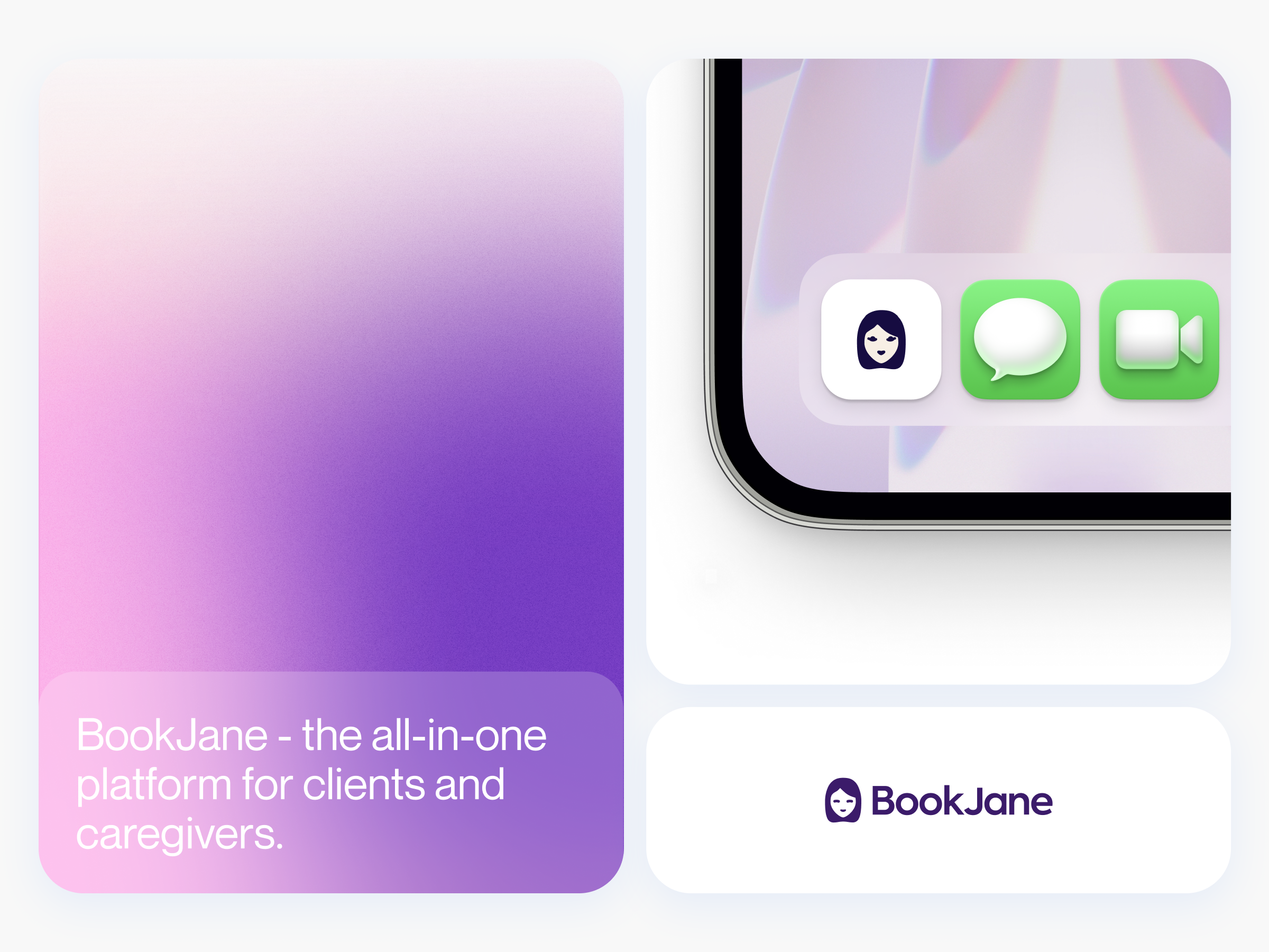 BookJane — Caregiving Platform bookjane branding caregiver childcare cleandesign gradientdesign healthcare logo mobileapp moderndesign productdesign seniorcare ui ux webapp