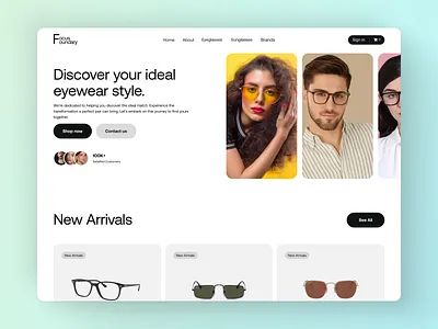 Eyewear E-Commerce Website UI | Glasses Store Landing Page animation branding design e commerce eyewear store fashion website landing page ui ui design web design