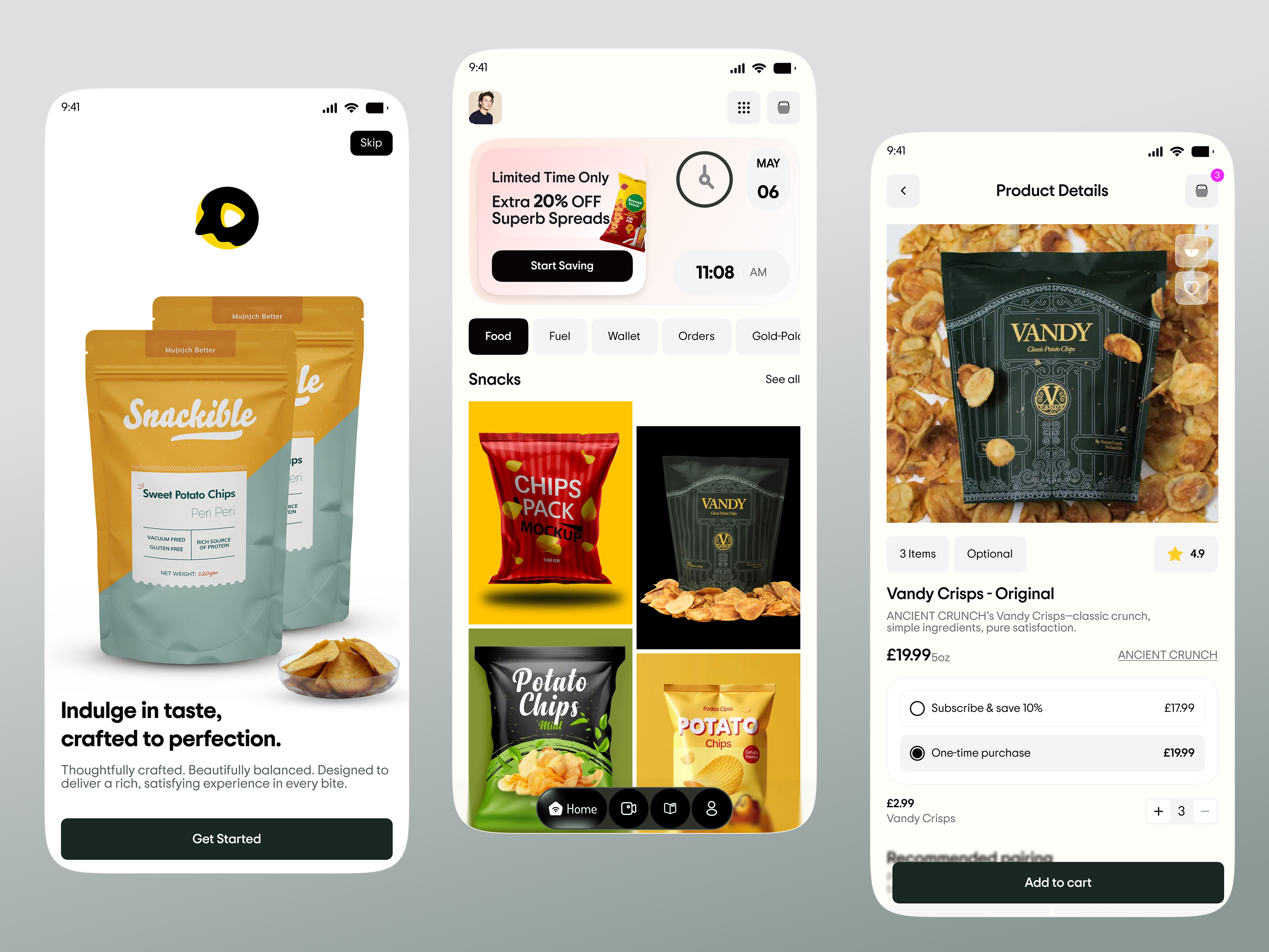 Snackible - Premium Snack Shopping Mobile App UI
