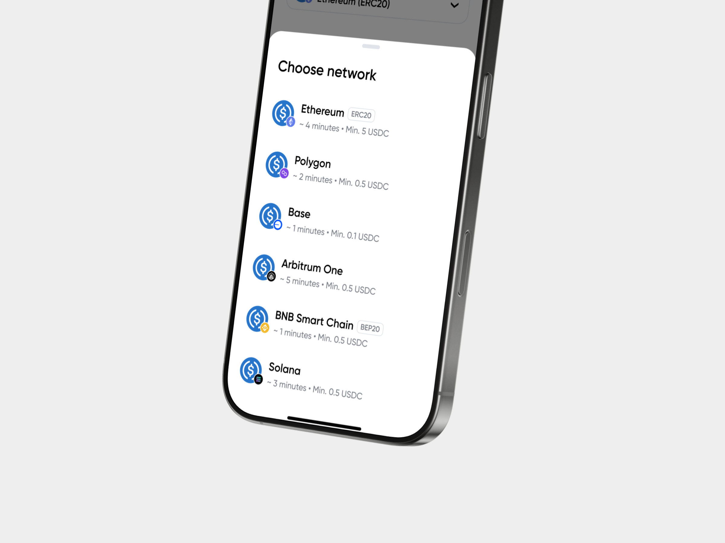 Choose network - Simple Wallet crypto mobile network send ui