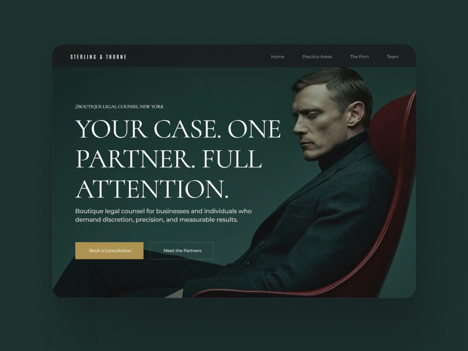 Sterling & Thorne — Boutique Law Firm Website dark ui framer landing page law firm legal website typography ui design web design website concept