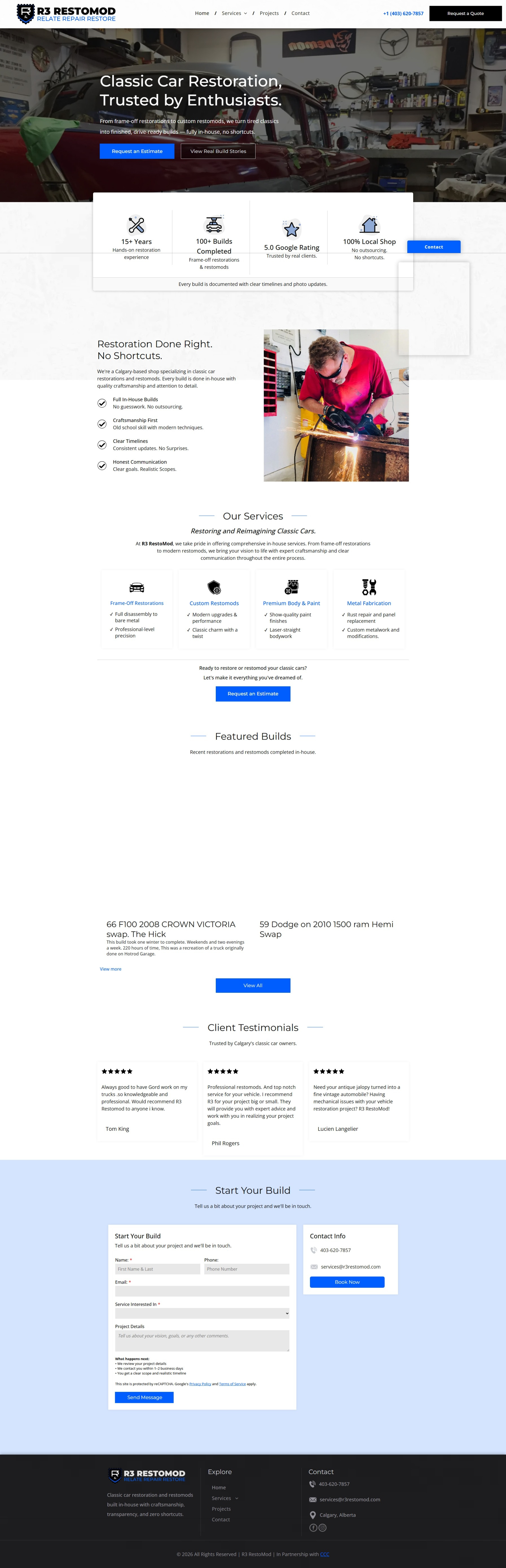R3 Restomod — Classic Car Restoration Website Design & SEO branding design duda logo seo typography ui ux