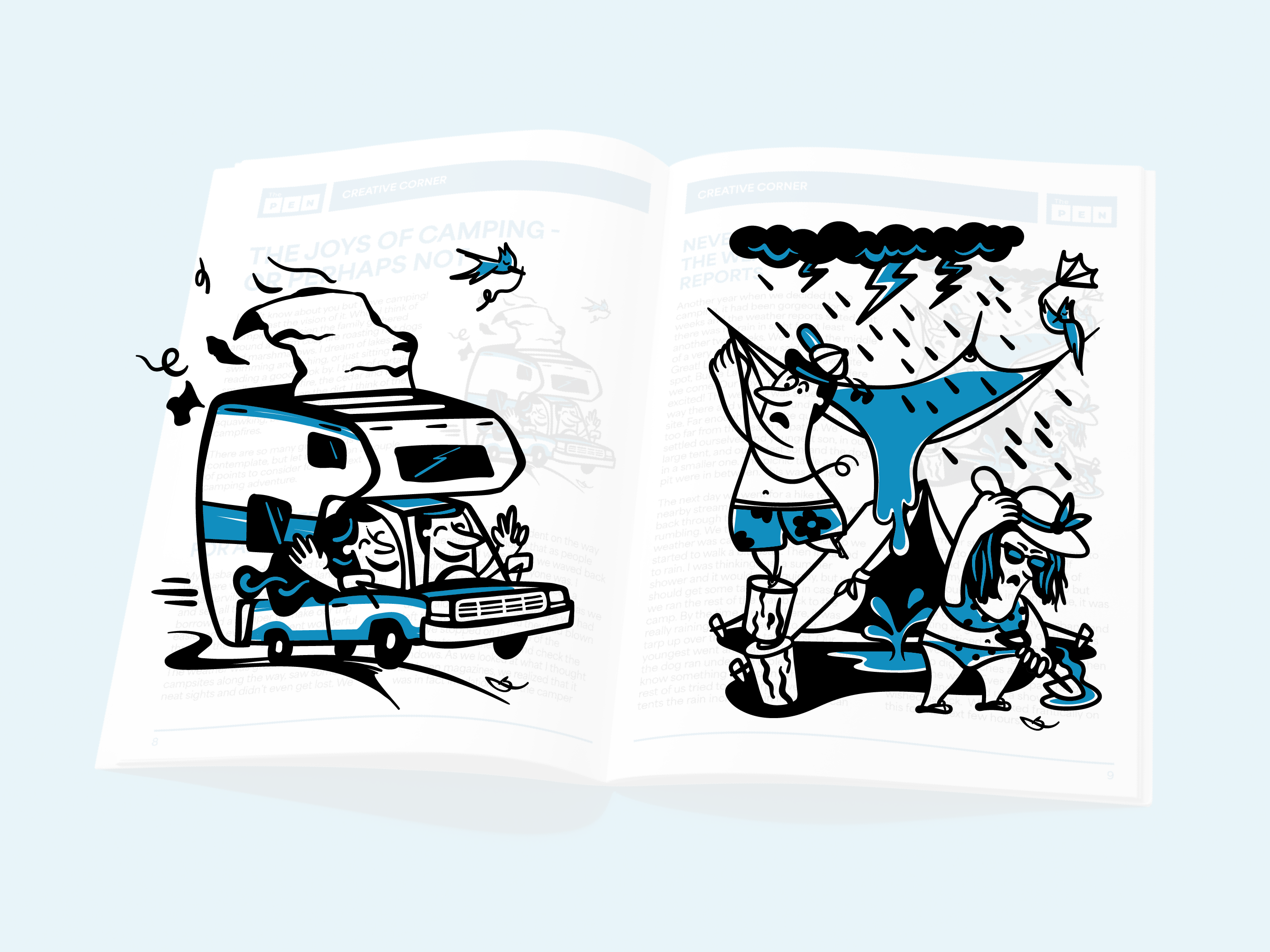 Camping Editorial Spot Illustrations | Newsletter Spots artist cartoon character digital illustration doodle drawing editorial editorial art editorial illustration hand drawn illo illustration illustration art illustrations magazine magazine illustration spot spot illustration vector vector illustration