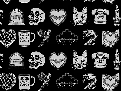 Graphic assets for Hawthorne Heights artwork branding graphic design icon illustration pattern design pattern illustration retro design vintage design