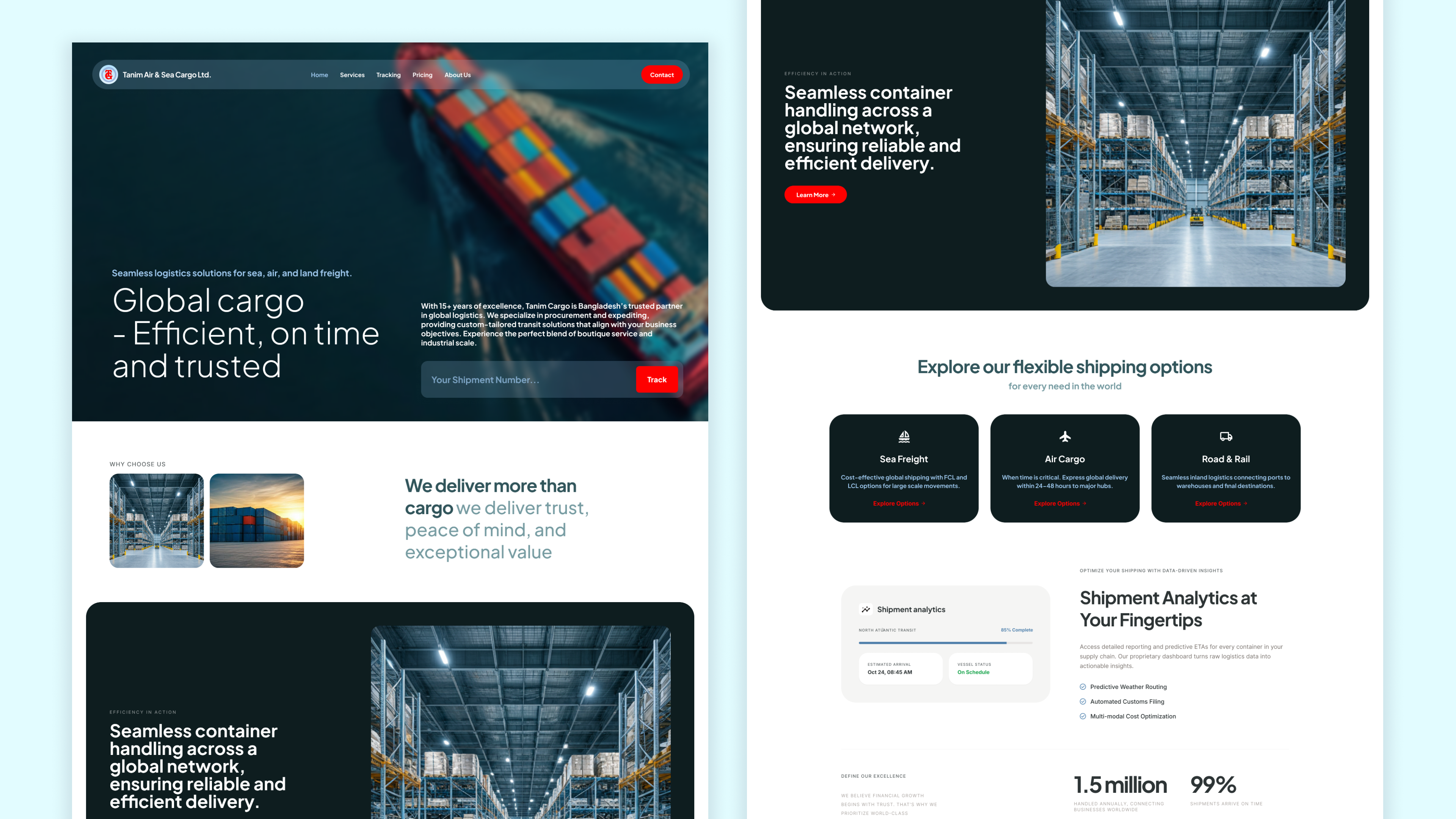 Global Logistics & Cargo Landing Page Design cargo cargo company ui landingpage logistics minimalism shipping tamimcargo ui web design