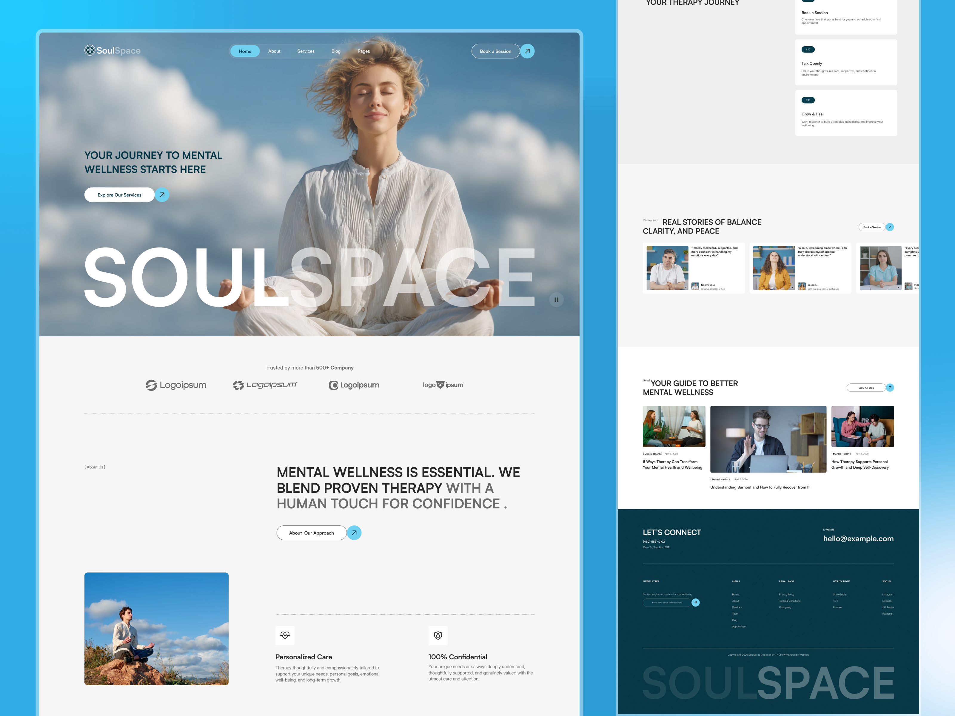 SoulSpace - Mental Helath brandingdesign cleanui designinspiration landingpage mentalhealthdesign mindfulness minimaldesign saasdesign therapywebsite uidesign uxdesign webdesign webflow webflowtemplate websitetemplate wellnessdesign wellnesswebsite