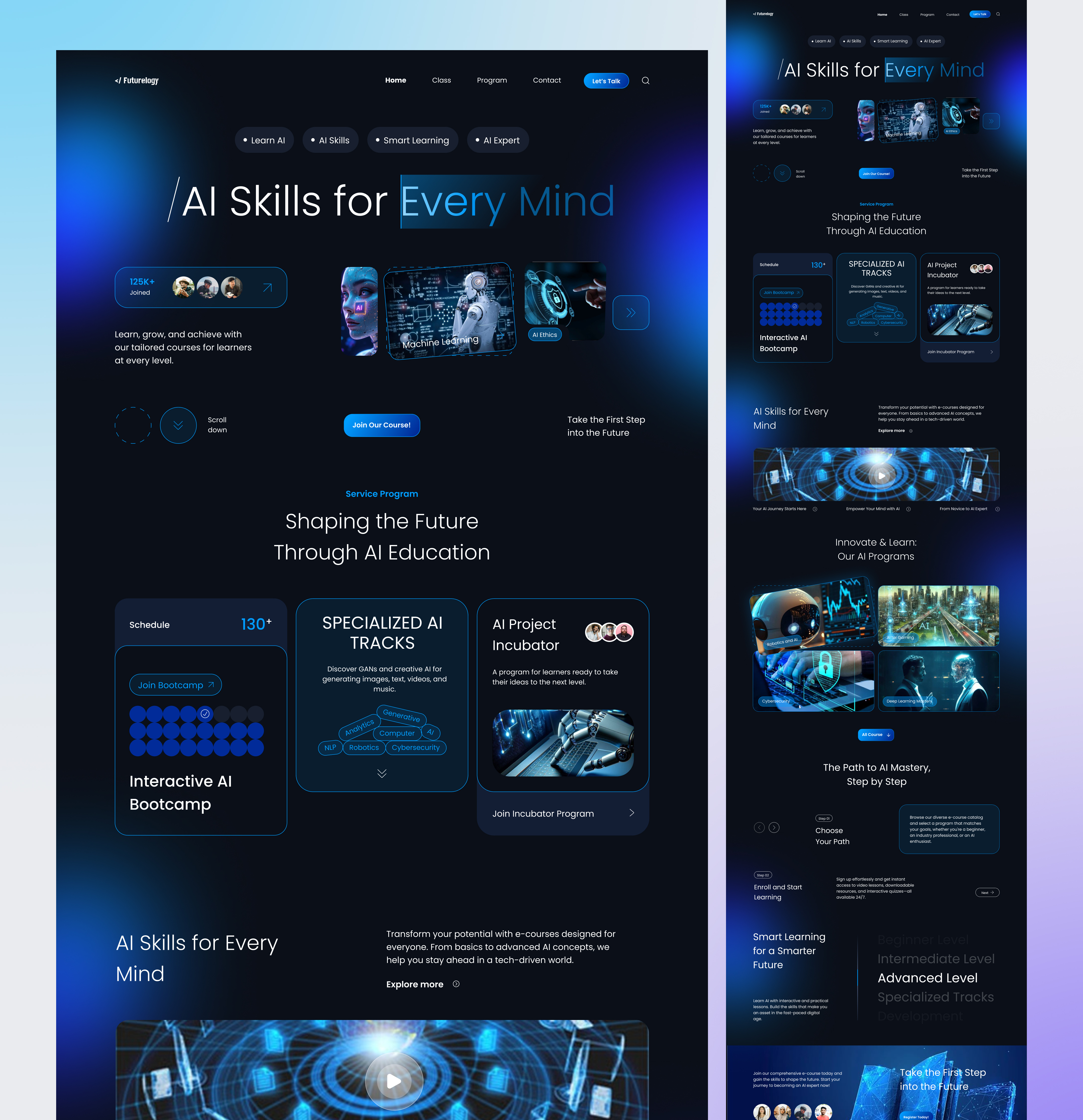 AI E-learning platform landing page - Ar Raihan aieducation aiwebsite artificialintelligence creativedesign designshowcase edtechdesign figmadesign futuristicui landingpagedesign modernui responsivedesign uidesign uiux uxdesign webdesign