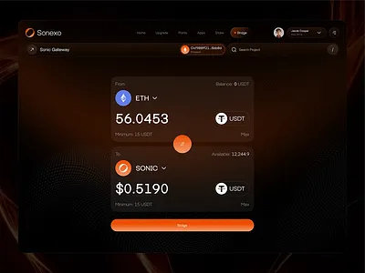 Crypto Bridge Dashboard UI 3d animation blockchain bridge ui crypto bridge crypto wallet dark mode defi graphic design modern dashboard product productui swap interface trading ui ui web web3
