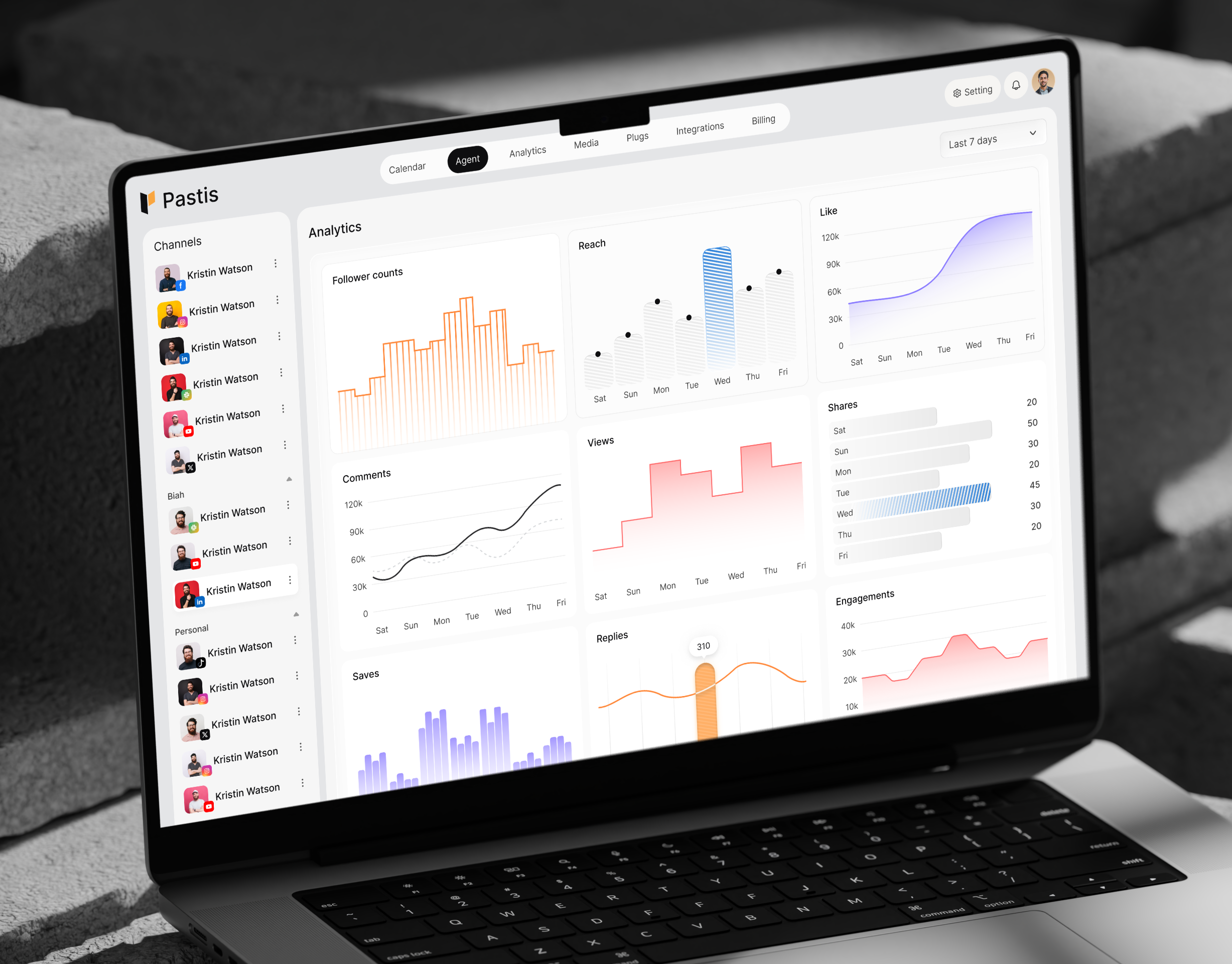 Social Media Analytics Dashboard UI analytics analytics dashboard charts ui clean ui dashboard data visualization dribbble shot performance analytics product design saas dashboard social media social media dashboard startup ui ux ux design web design