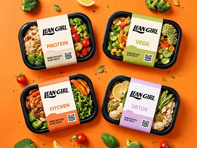 Lean Girl - Food Brand Identity and Packaging Design brand identity branding clean design figma · fitness brand fmcg design food branding food label food packaging graphic design health food label design meal prep nutrition brand packaging design packaging mockup product design