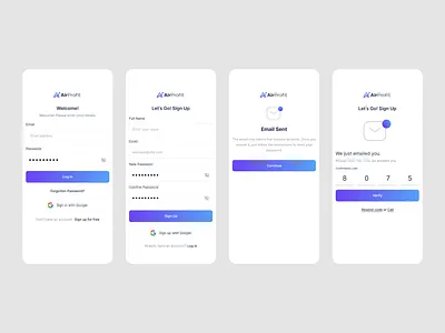 Login & Signup Mobile UI app design authentication ui clean ui fintech ui login screen minimal design mobile app ui mobile ui modern interface onboarding flow saas app signup form ui ux design user flow verification screen