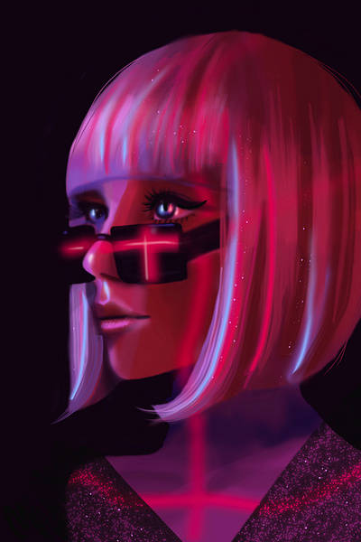 Sci-Fi Neon Portrait Painting of a Woman cyberpunk digital drawing futuristic illustration painting pink portrait scifi woman