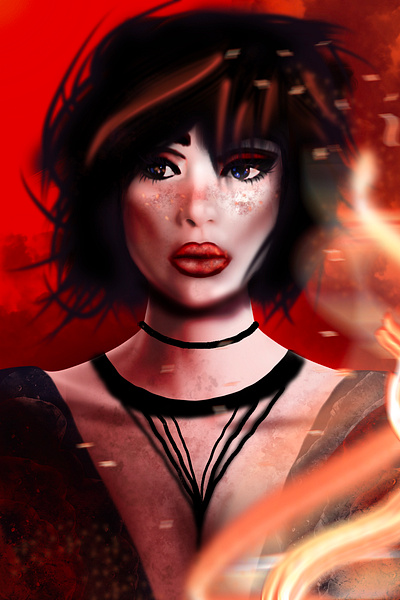 Digital Painting Woman and Flames character cyberpunk digital drawing fire illustration painting portrait woman