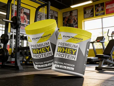 Premium Whey Protein Jar Packaging | 3D Visualization 3d 3d mockup 3d visualization blender 3d cgi product fitness branding graphic design gym supplement iamstronger nutrition branding packaging design print product presentation protein powder mockup realistic render supplement packaging visual identity web design whey protein yellow branding