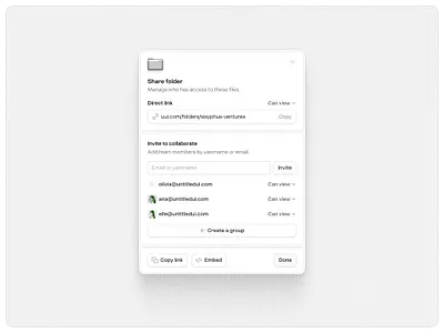Share folder — Untitled UI invite team modal product design share modal share settings sharing permissions ui design