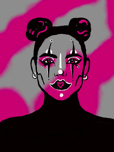 Pink Edgy Clown Illustration clown digital distress drawing edgy grunge illustration painting portrait punk spooky woman
