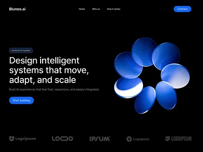 AI System 3D Landing Page 3d 3d animation 3d loop animation abstract abstract 3d animation ai symbol ai system blue branding dark background loop animation ui design ui ux web design