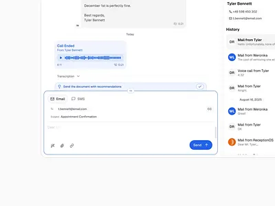 receptionOS - Messages blue chat clean communicator dash dashboard design digital interaction light med medtech message os reception type ui website