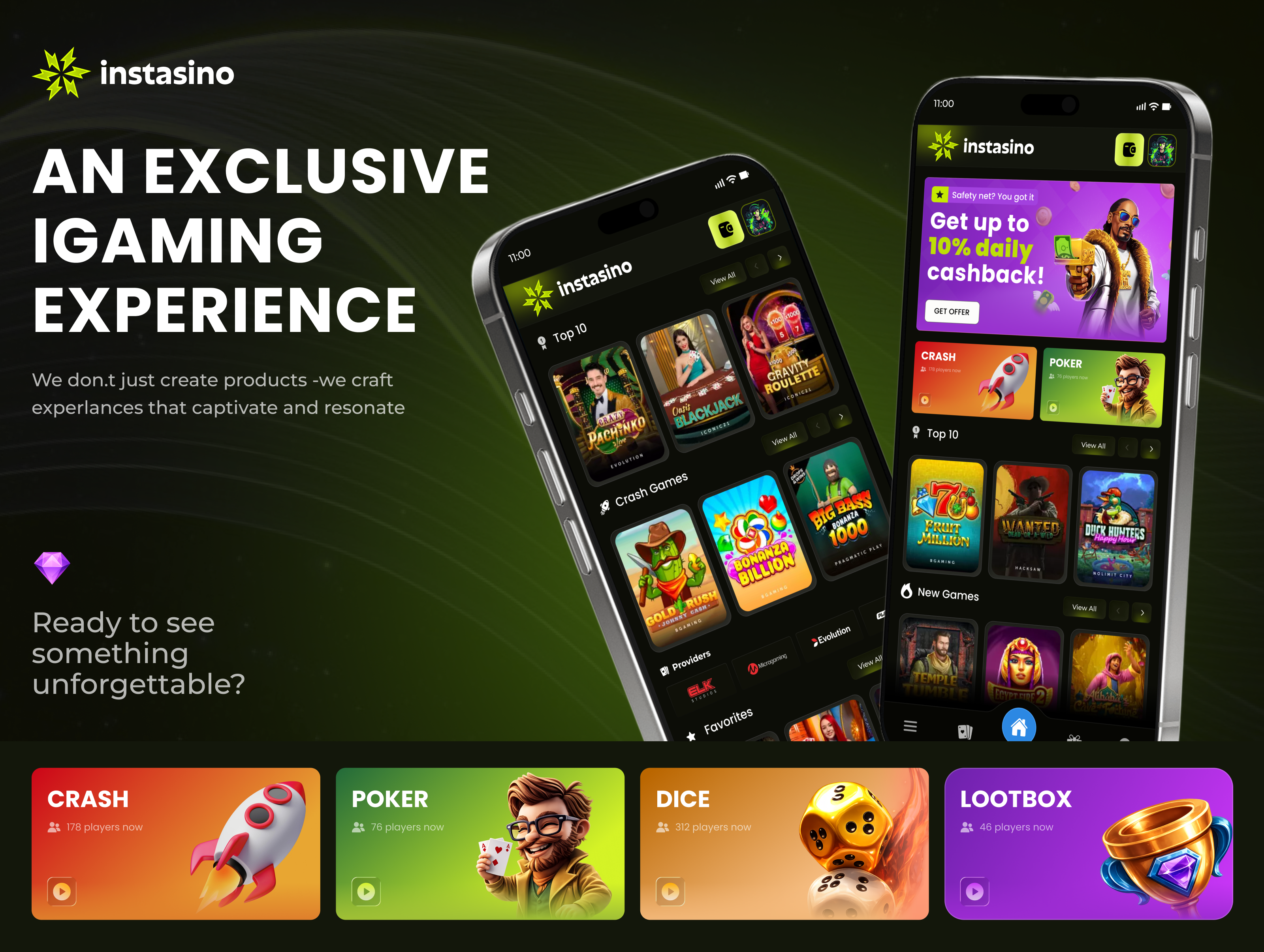 Instasino – Premium iGaming Mobile App Landing Page UI Design branding casino casino game casino kano casino landing page casino ux casino website casinoapp crypto casino dashboard gambling game interface gamedesign gamingui igaming mobile casino mobileui online casino web3 casino