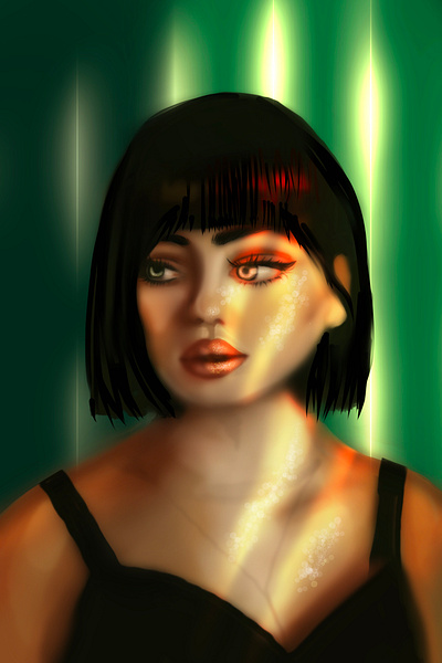 Digital Portrait Painting of a Woman. Green Lights. digital drawing illustration painting portrait woman