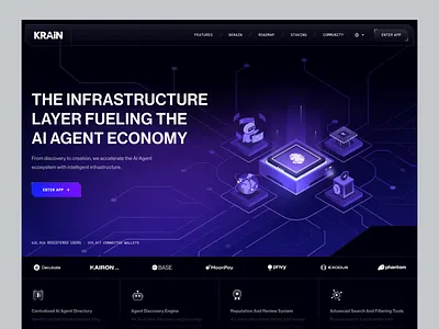 Landing Page Design - Krain AI ai agent ai design app design blockchain crypto decentralized defi design figma fintech gradient investment isometric illustration nft product design project tech web3 website design world class