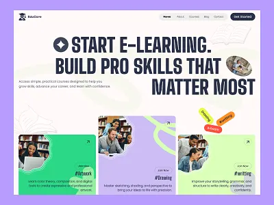 Education Landing Page UI Design e learning web design education landing page design education platform education website design elearning website design landing page ui responsive web design web design ui website for online school website redesign