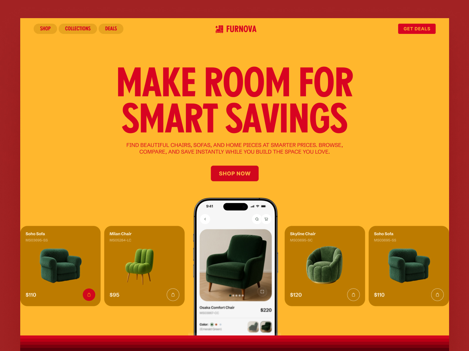 Furnova | Smart Furniture Savings Landing Page chair clean ui creative ecommerce figma furniture home decor interior design landing page mobile app shopping app sofa ui ui design ux ux design web design