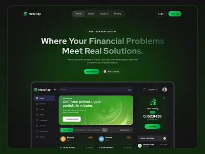 Fintech Dashboard UI Design for Crypto Platform clean design crypto dashboard crypto ui dashboard ui finance app finance dashboard fintech landing page fintech website fintech website ui fintech website ui design saas design saas web design saas website design web app design website design for startup