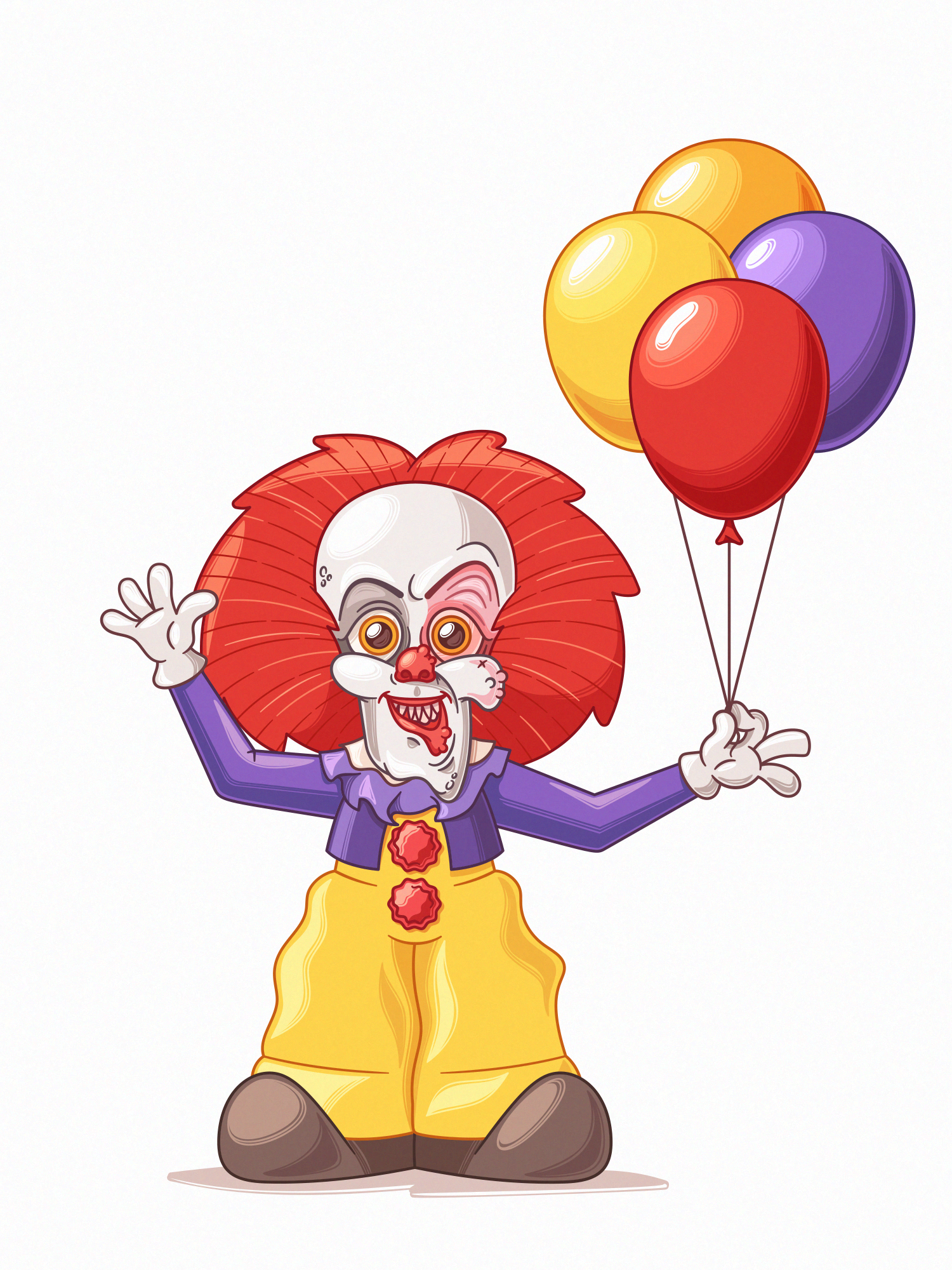 HORROR ICONS: PENNYWISE (CLASSIC) balloons caricature cartoon character clown creepy funny horror illustration isolated it pennywise spooky stephen king vector white background