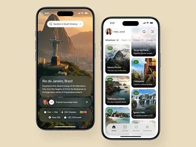Bespoke Travel Itinerary Mobile App Design app app interfaces best app design card card ui dark ui design inspiration filter ui glass ui glassmorphism mobile app design mobile app ui mobile search mobile ui design modern ui profile ui search bar ui design ui trends ui ux design
