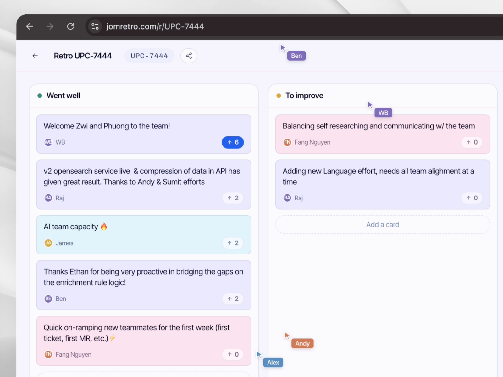 JomRetro - Quick Team Retrospectives. No setup, no friction. claude code multi multiusers retrospective team collaboration ui ux web web app