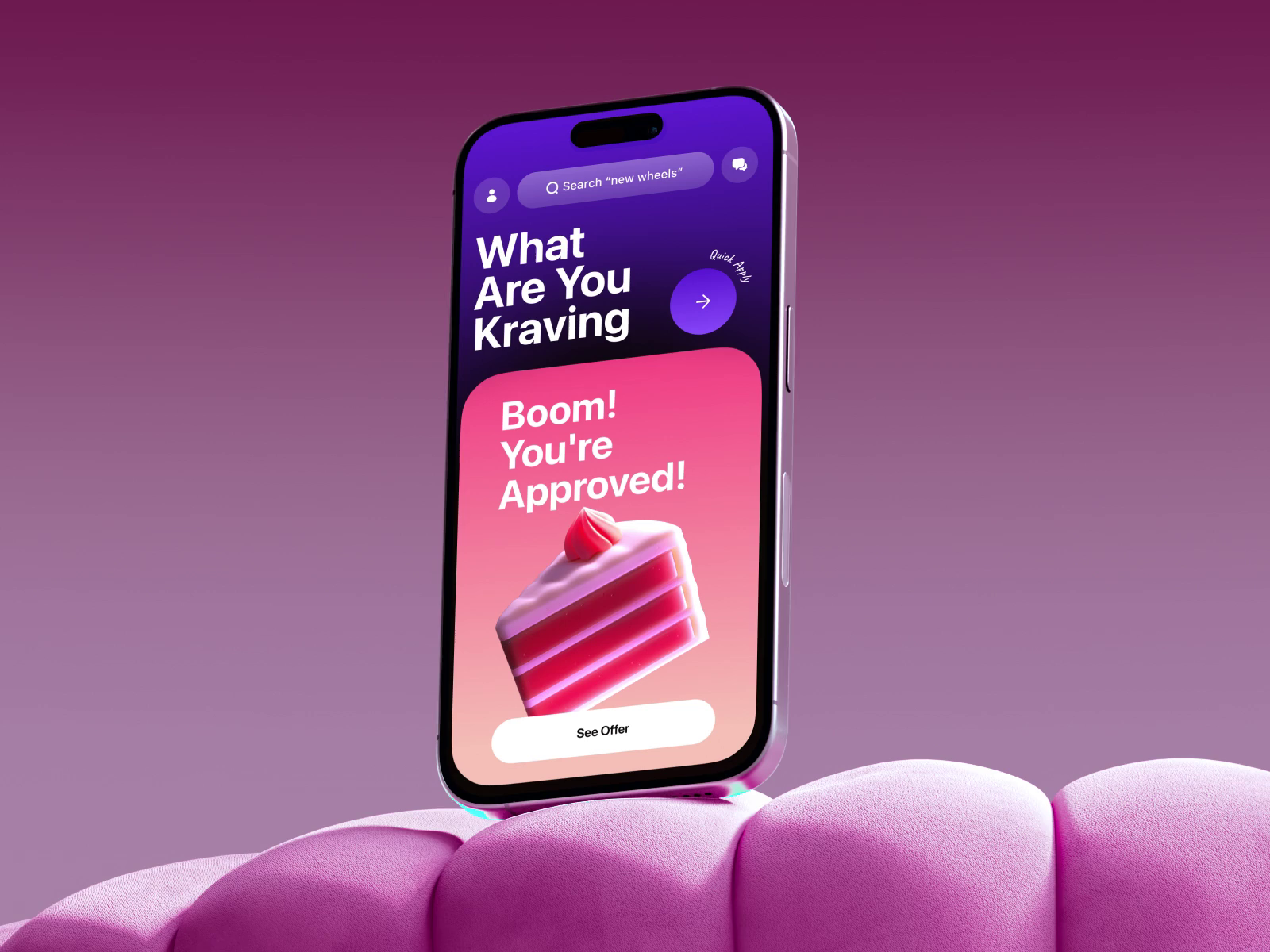 Kraving cards mobile app design 3D animation