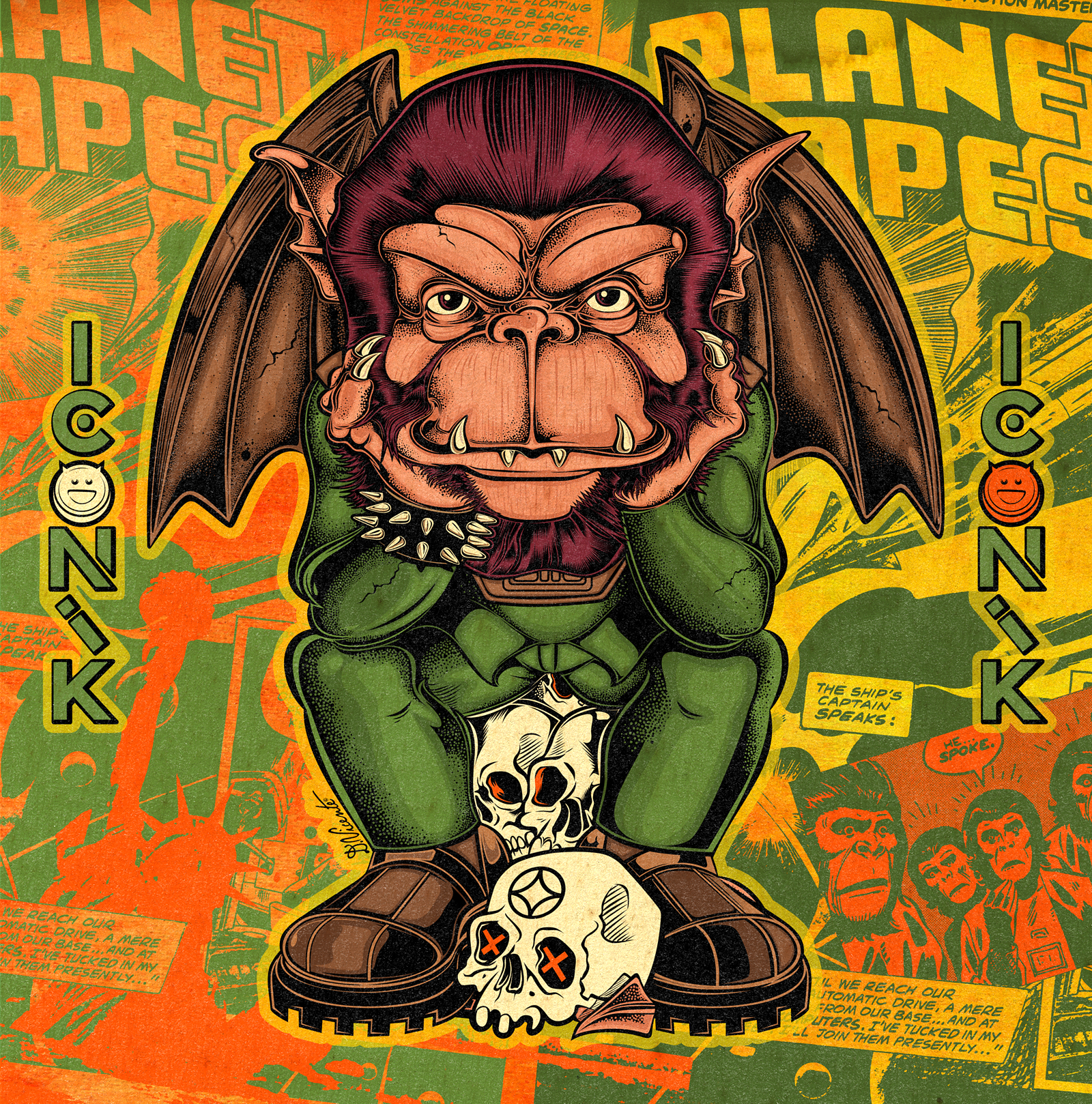TEEN GARGOYLE #15 – PLANET OF THE APES VIBES cartoon art character design comic book art creature design cult cinema cult movie art david vicente digital illustration gargoyle art inking lowbrow art monster art mutant character planet of the apes pop culture art retro illustration sci fi art teenage gargoyle vintage poster art weird art