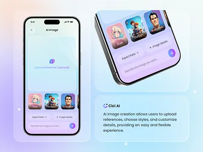 AI Image Generator Mobile App Design ai app ai art ai image generator ai tools app design clean creative app digital art futuristic futuristic design glassmorphism image creation image generator ios app mobile mobile app modern interface premium soft gradient ui trends
