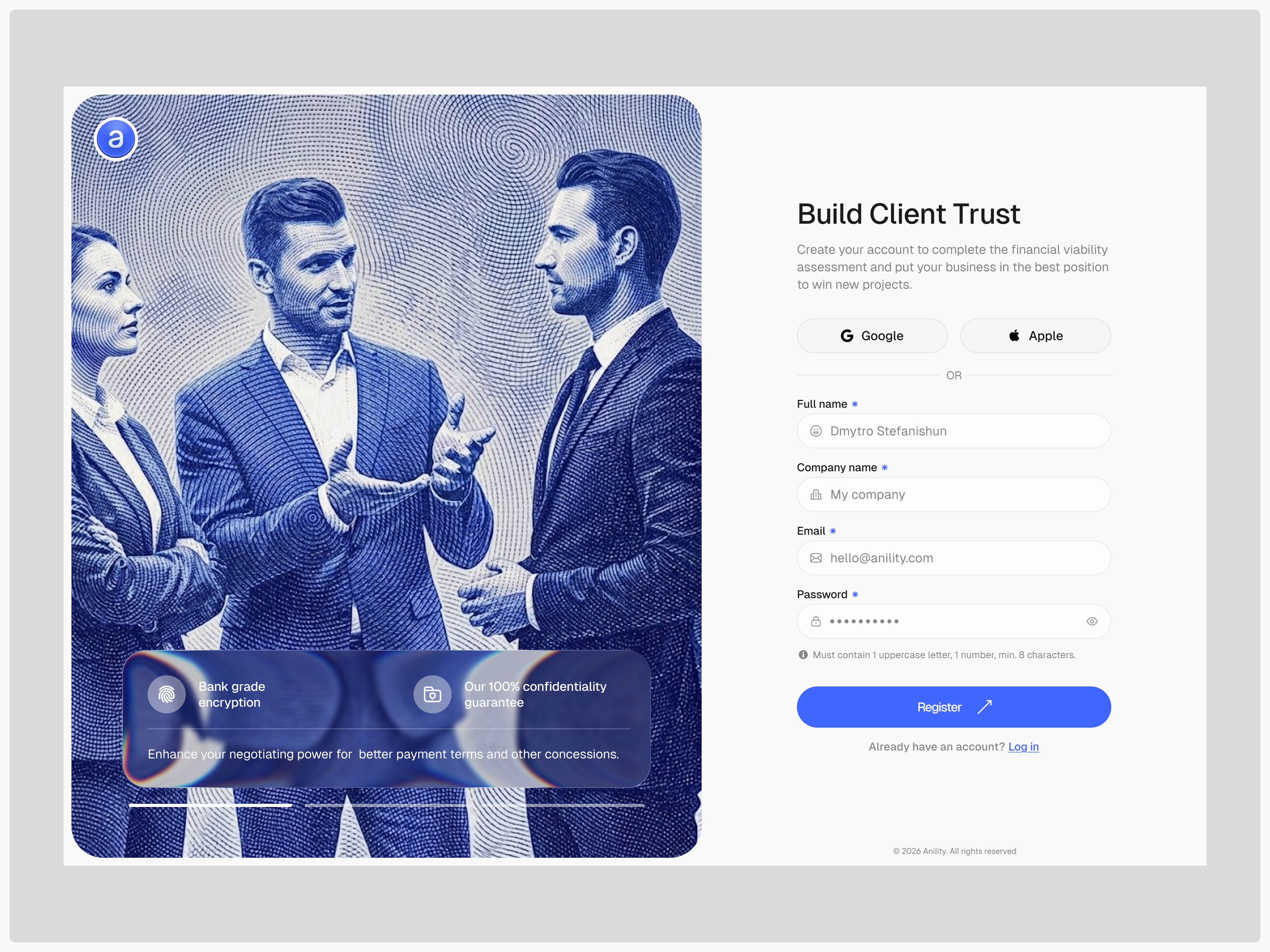 Register Page analytics bank bold business chart clean finance graphic design hero landing landing page login modern register saas sign up ui uiux ux web design