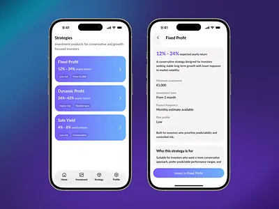 ALEF Investment App — Strategy Selection app design finance ui fintech investment app mobile app mobile app design portfolio app product design strategy cards ui ux ux design