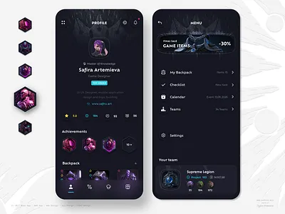 Profile & Menu / Game Design app design awards game design profile side menu ux design