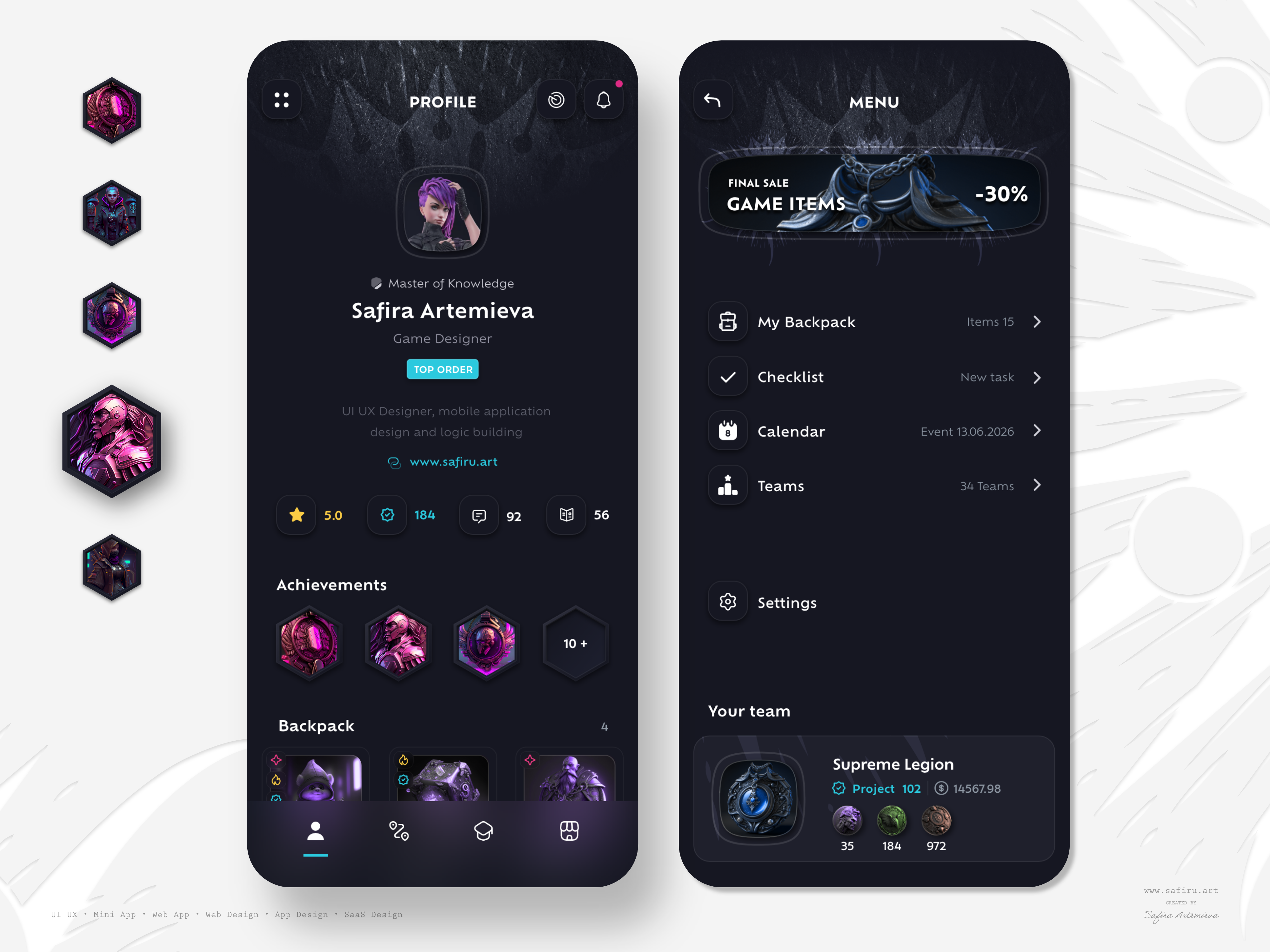 Example of Profile & Menu / Game Design