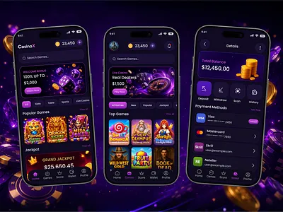 Premium Casino X App – Gaming UIUX appdesign bettingapp casino casinoapp casinogame creativeui darkui dashboarddesign dribbble figma fintechdesign gamingui mobileappdesign modernui neonui onlinecasino uidesign uiux uxdesign