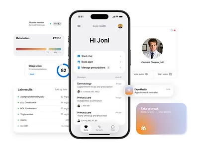 Expo for healthcare hero app demo devtool framewrk illustration mobile product ui